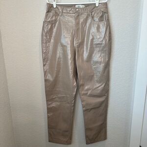 NWT Abercrombie & Fitch Brown Faux Leather Curve Love 90’s Straight Pants 14